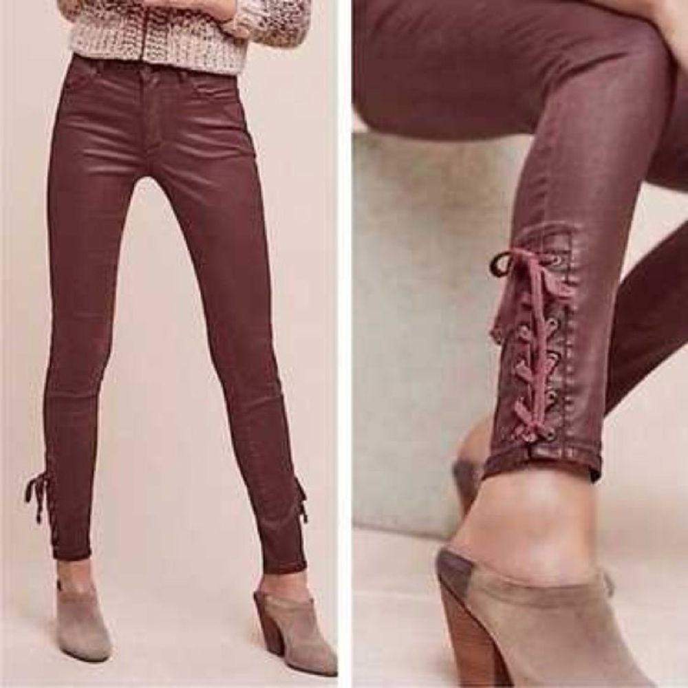 Pilcro and the Letterpress Lace-Up Ankle Cropped Pants in Burgundy